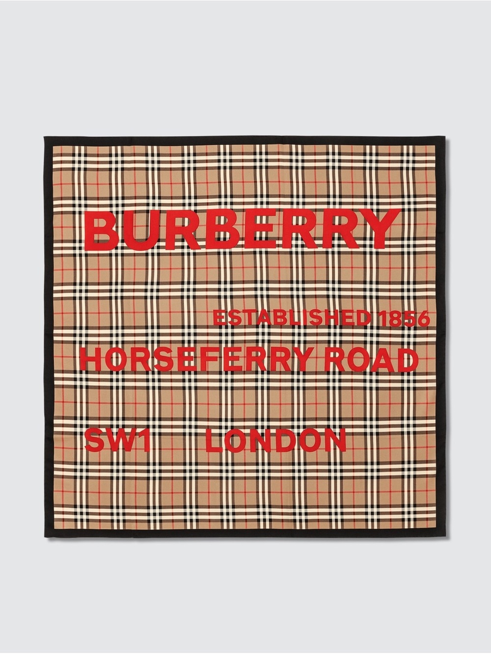 Burberry Beige Vintage Check Scarf with Red Logo